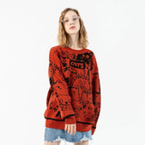 Cartoon Totoro Pattern Embroidery Sweater Harajuku Retro Style Knitted Sweater Autumn And Winter Cotton Pullover