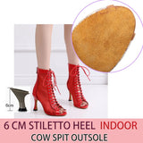 New Stye Salsa Jazz Outdoor Indoor Social Latin Dance Shoes for Dancing Women High Heels Ballroom Mesh Red Professional