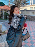 French Vintage Small Fragrance Tweed Jacket PU Leather Coat Warm Wool Liner Parkas Winter Patchwork Snow Coat