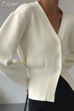 V-Neck Solid Color Temperament Women's 2023 Autumn And Winter Single Breasted New Long Sleeve Sweater Cardigan
