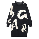 Big Size Long Printed Knitting Sweater Hooded Long Sleeve Women Pullovers New Fashion Tide Autumn Winter 2022