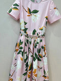Sweet Print Floral Dress For Women Round Neck Short Sleeve High Waist Colorblock Midi Dresses Female Summer