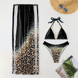 2024 New Fixed-Print Leopard Print Three-Piece Mesh Dress