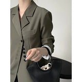 Button Long Sleeve Open Front Women Blazer Green Black Autumn Casual Casual Women's Jacket for