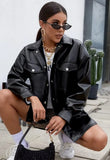 Leather Button Up Long Jacket with