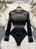 Women Sexy Backless Rompers Fashion Korean Bodycon Jumpsuits 2022 New Summer Chic Streetwear Flocking Slim Bodysuit