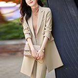 Long Suit Coat Female Spring And Autumn Dress Senior Sense Of Leisure Temperament Goddess Fan Professional Suit Khaki Windbreaker-Outfit