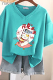 100% Cotton M-6XL T Shirt Japanese Cartoon Anime Tshirt Short Sleeve Women's Top Summer Couple V Neck Oversized T