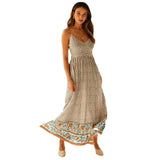 Summer New Large Swing Skirt Women's Bohemian V Tie Sling Broken Floral