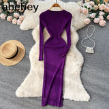 Women Autumn Knitted Dress O Neck Sexy Slim Elastic Oversized Basic Bodycon Long Dress Winter knit Warm Sweater