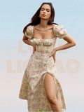 party Women Dress Summer 2022 New Fashion Puff Sleeve Floral High Slit Maxi Dress For Women Boho Dress Summer Long Dress Plue