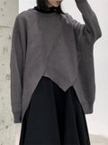 Gray Irregular Big Size Knitting Sweater Round Neck Long Sleeve Women Pullovers New Fashion Autumn Winter 2022