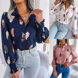 Wind Shooting 2025 Spring And Summer Temperament Feather Lantern Sleeve Collar Shirt Women's