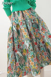 Floral Skirts Women 2023 Spring Summer Robe Elastic High Waist Elegant Causal A-line Vintage Skirts Mujer Faldas