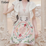 Embroidery Flower Lace Dress Women 2023 V-neck Vacation Elegant Party Vestido Ladies Desert A-line Women's