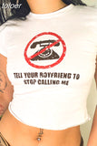 Slogan Printed Graphic T Shirts Streetwear Fashion 2023 Summer Clothes for Women Casual Sexy White Crop Top