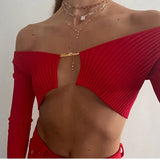 2022 Knitted Long Sleeve Crop Top Women 2022 V-Neck Open Front Sexy Woman T-Shirts Club Party Y2K Top Spring Autumn Cropped