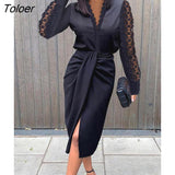 Women Casual 2 Piece Set Autumn Sexy V-nevk Long Sleeve Lace Stitching Top + Slim Pencil Skirt 2022 Fashion Office Lady