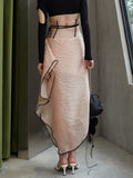 Casual Loose Solid Skirt For Women High Waist Patchwork Sheer Irregular Hem Skirts Females Summer Clothing