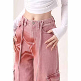 Mm Plus Pink Dopamine Workwear Jeans Women 2025 Star Print Loose Broad Legs Long