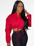 Casual High Collar Zipper Pocket Long Sleeve