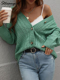 Cardigan For Women White Knitted Tops Elegant Cardigans Oversized Solid Autumn Women Cardigan With Buttons For