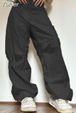 Wide Leg Sweatpants Women Vintage Y2K Punk Streetwear Joggers Solid Low Waist Drawstring Trousers Casual Cargo Pants