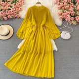 Autumn Purple/Orange/Red Draped Long Dress Boho Round Neck Flying Sleeve High Waist Elegant Vacation Beach Robe Bohemian
