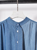 Hit Color Striped Dresses For Women Lapel Long Sleeve High Waist Folds Irregular Hem Elegant Dress Female Fashion