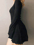Simple Knitted Long Sleeve Mini Dress-Outfit