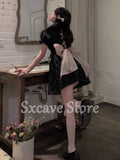 Black Mini Dress Women Elegant Gothic Short Party Dress Female 2022 Summer Vintage One Piece Dress Korean Chic Kawaii