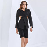 Hollow Out Blazer For Women Notched Collar Long Sleeve Cross Backless Designer Coats Female 2020 Fall New
