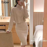 Autumn Knit Sweater Skirt Sets Women Pink Turtleneck Pullovers And Long Dress Elegant Two Piece Sets Womens Outifits