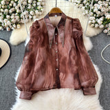 Ancient Port Style Design Sense Niche Shirt Women Autumn New French Temperament Age Reduction Lantern Sleeve