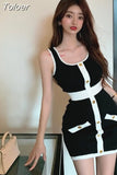 Fashion Dresses for Women Square Collar Sleeveless Knitted Robe Sexy Y2k Bodycon Mini Dress 2023 Vestidos De
