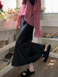 Long Satin Skirt Women Elegant Korean Fashion High Waist Solid Silk A-line Skirt Office Lady Casual Summer Fashion