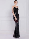 Vintage Strap Sleeveless Solid Sequined Mermaid Evening
