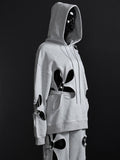Fashion Women's Hooded Loose Round Neck Full Sleeve Irregular Hollow Out Flower Gray Thin Pullover Summer 2023 New