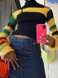 Striped Long Sleeve Bolero Knit Top-Outfit