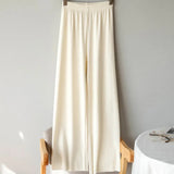 Quality 2022 Ice Silk Women's Pants High Waist Full-lenth Loose White Black Pants Casual Long Wide-leg Pants Women