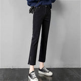 Jeans Women Straight Slim Denim Plus Size Korean Style Side Slit Ankle-length College Trendy All-match Female Bottom