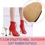 New Stye Salsa Jazz Outdoor Indoor Social Latin Dance Shoes for Dancing Women High Heels Ballroom Mesh Red Professional