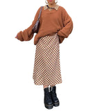 Women's Plaid Print High Waisted Midi Skirt A-Line Bodycon Long Pencil Skirt Y2K Streetwear E-Girl 90S