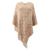 Autumn Winter Women Sweaters Poncho Knitting Capes Cloak Sweater V-Neck Irregular Hem Tassels Coat Striped Knitted