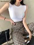 2022 Spring Summer Sexy Goth Vest T-shirt for Women New Fashion O-neck Slim Top Sleeveless Solid T-shirt Basic