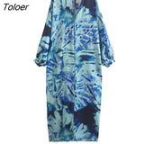 Vintage Women Long Sleeve Printed Dress Casual V-neck Lace-up Floral Long Dress Bohemian Fashion Vacation Beach