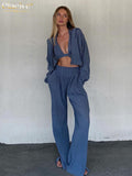 Casual Loose Women Pants Set Fashion Long Sleeve Hoodies With Wide Trousers Suit Elegant High Waist 2 Piece Pants