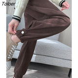 Retro Apricot Coffee Trousers Harajuku Corduroy Women's Pants Autumn Winter Bundled Cargo Harem Pants Chenille Capri