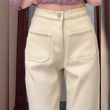 Design High-Waisted Narrow Version Of Straight Jeans Women Autumn And Winter Plus Velvet Warm Thin