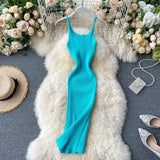 Summer Knitting Dress Women Solid Color Casual Body-con Dress Pullovers Simple Step